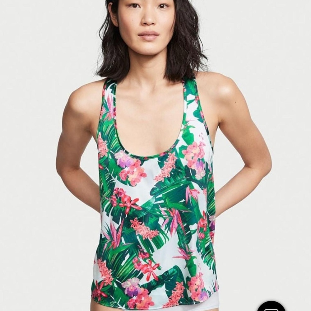 NWT Victoria Secret satin floral racerback tank in topical blue